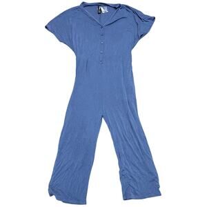 💜 Agnes & Dora Jumpsuit Large Blue Short Sleeve Wide Leg Minimalist Casual